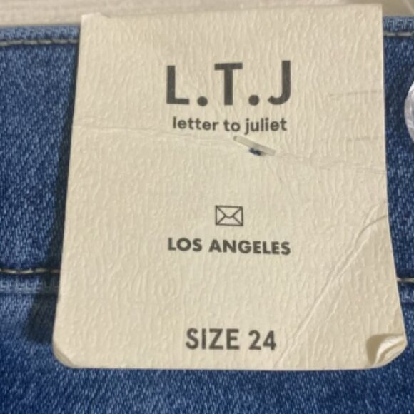 LETTER TO JULIET Women's Cropped Distressed & Tapered Blue Denim Jeans Size 24 - Picture 5 of 9